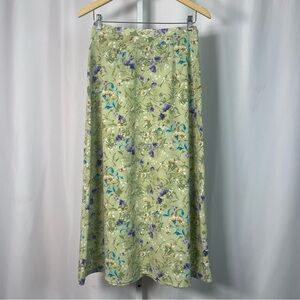 Item Eyes Small Floral Satin Midi Skirt Vintage A Line Boho Chic Olive Green
